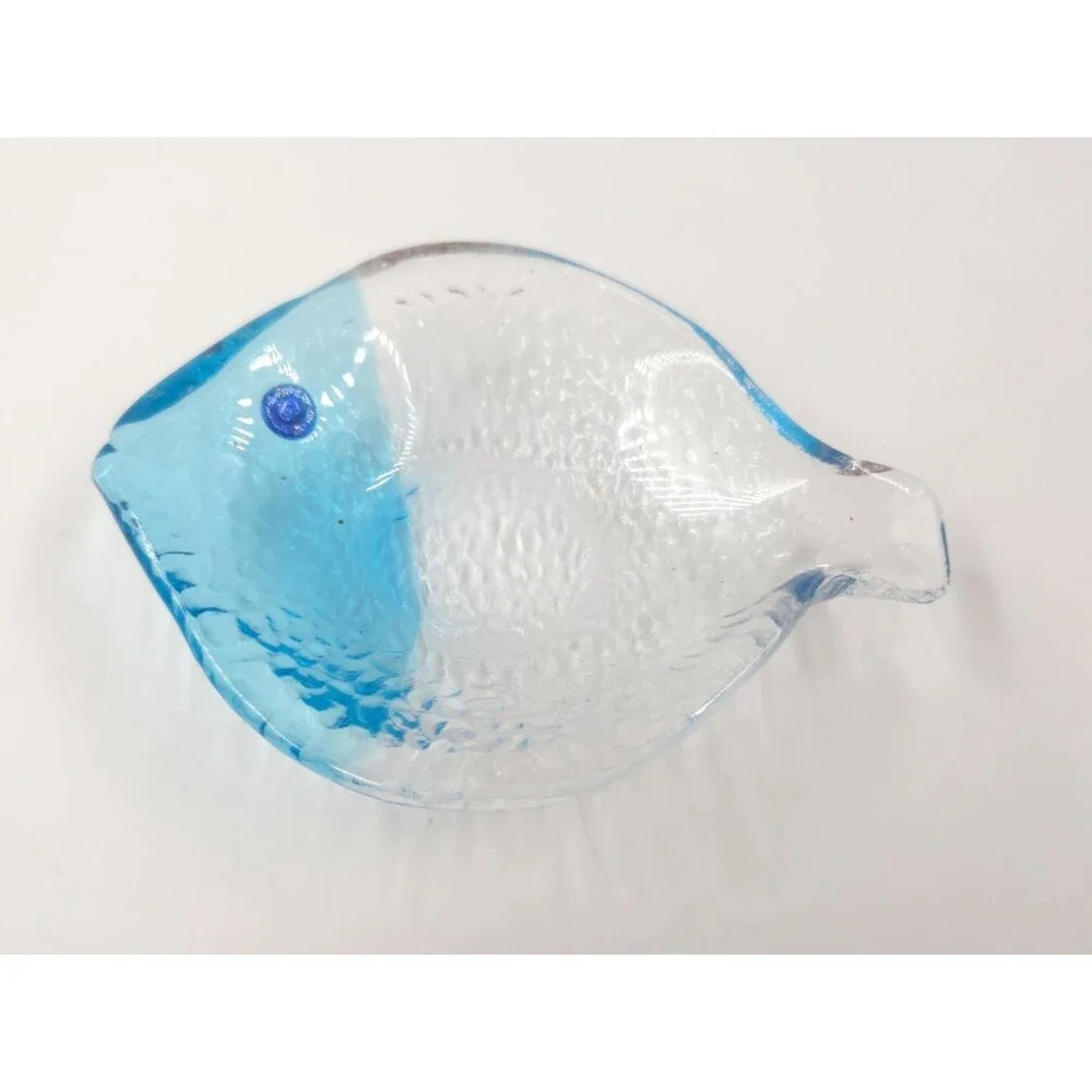 Unbranded Blue Clear Glass Fish Vintage Spoon Rest or Ashtray Multi Color